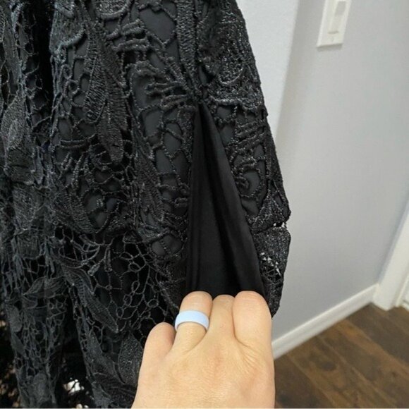 Nicholas Black Mosaic Lace Ball Dress Black Tie Evening Tea Length Size 6 Goth - Picture 7 of 11